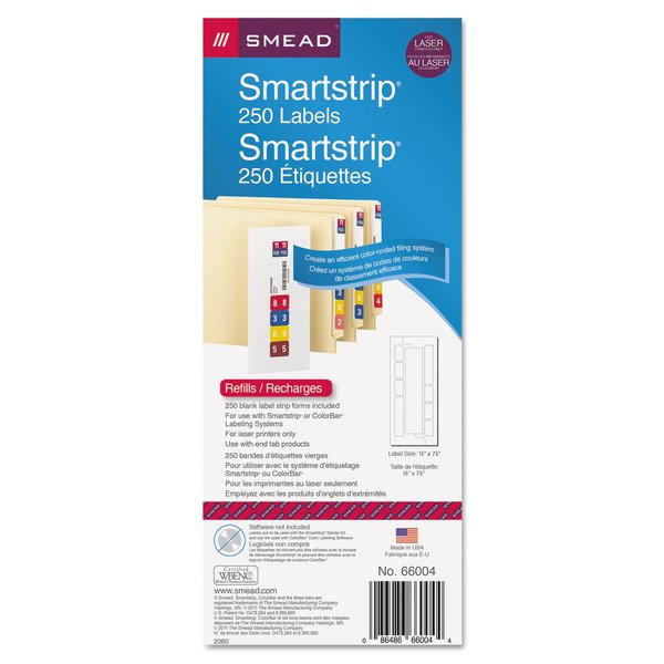 Smead Label, Smartstrip Refill Kit, Laser, White, PK250 66004